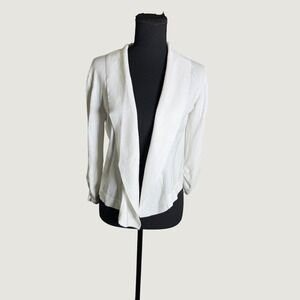 89th + Madison Cardigan Sweater Womens M White Ruched 3/4 Sleeve Shawl‎